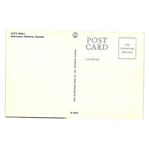 City Hall Kitchener Ontario Canada Vintage Postcard Distributed Kitchener News - Picture 2 of 2